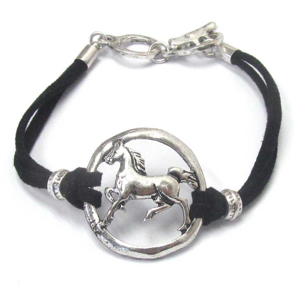 DaVinci Story Trotting Arabian Horse Circle Black Band Ring and Toggle Bracelet